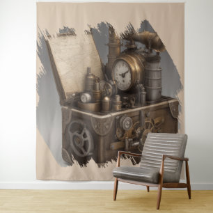 Steampunk tijdmachine - schatkist wandkleed