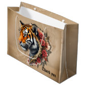 Steampunk Tijger met Rozen Illustratie. Groot Cadeauzakje (Voorkant Gekanteld)