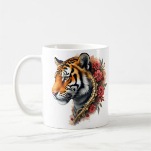 Steampunk Tijger met Rozen Illustratie. Koffiemok