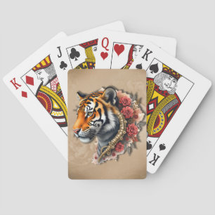 Steampunk Tijger met Rozen Illustratie. Pokerkaarten