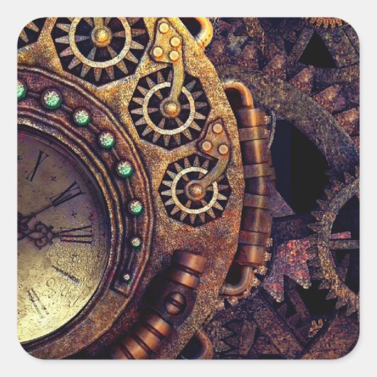 Steampunk Time Clock-tandwielen Vierkante Sticker (Voorkant)