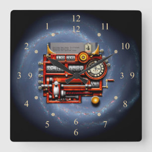 Steampunk Time Machine Clock ~ Milky Way Galaxy ~ Vierkante Klok