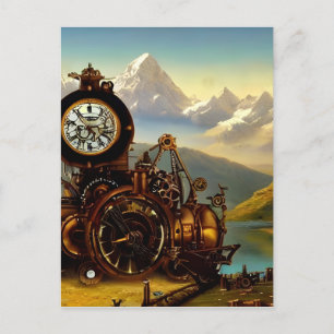 Steampunk Time Machine in Swiss Alps Fantasy Art Briefkaart