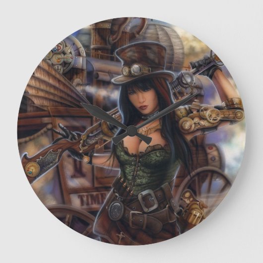 Steampunk Time Traveler Clock Grote Klok (Voorkant)