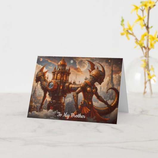 Steampunk Toren met Vrouwelijke Beeldhouwwerken Ve Kaart (Gele Bloem)