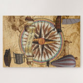 Steampunk Travel Antiek Map Compass Adventure Legpuzzel (Horizontaal)