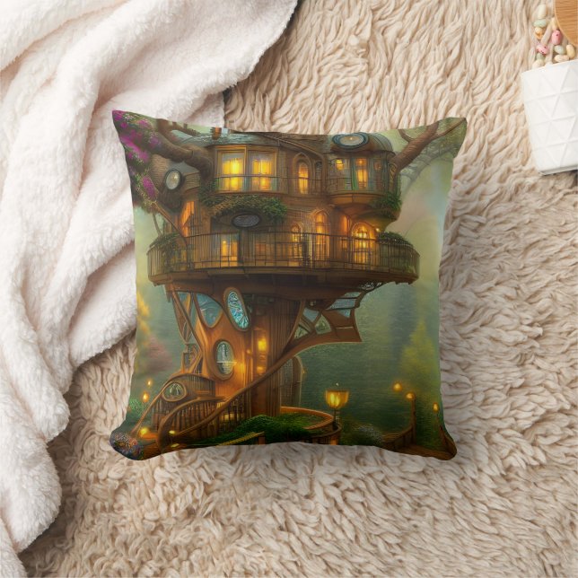 Steampunk Treehouse Observatory Kussen (Deken)