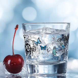 Steampunk Tribal Blauwe Vlinders Shot Glas