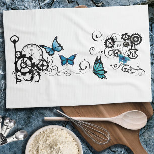 Steampunk Tribal Blauwe Vlinders Theedoek
