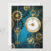 Steampunk turquoise Achtergrond met tandwielen Aankondiging (Voorkant)