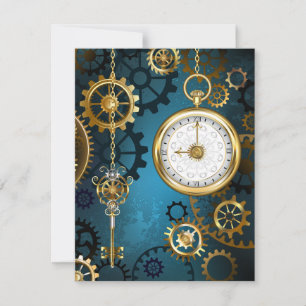 Steampunk turquoise Achtergrond met tandwielen Advieskaart