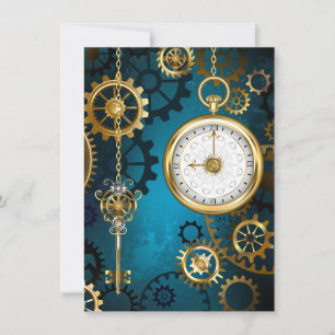 Steampunk turquoise Achtergrond met tandwielen Advieskaart