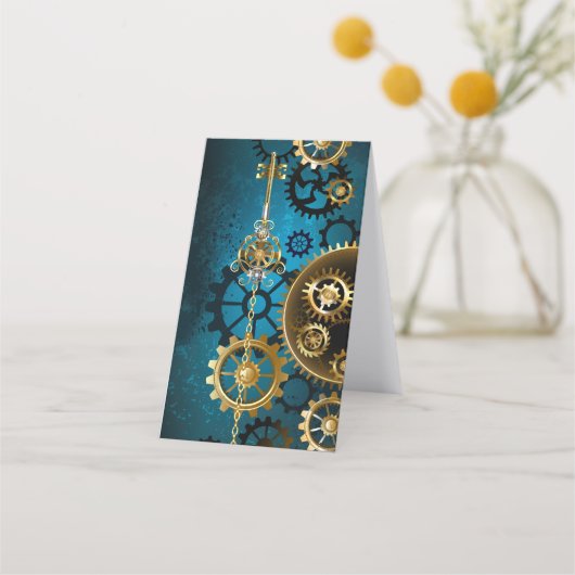 Steampunk turquoise Achtergrond met tandwielen Afsprakenkaart (Voorkant)