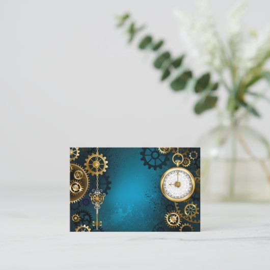 Steampunk turquoise Achtergrond met tandwielen Afsprakenkaartje (Staand voorkant)