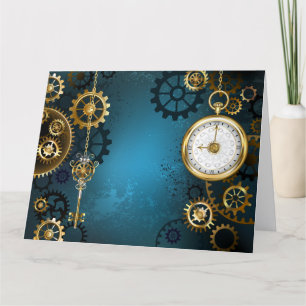 Steampunk turquoise Achtergrond met tandwielen Bedankkaart