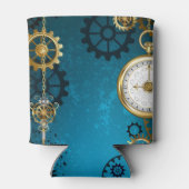 Steampunk turquoise Achtergrond met tandwielen Blikjeskoeler (Achterkant)