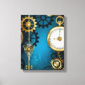 Steampunk turquoise Achtergrond met tandwielen Canvas Afdruk (Voorkant)
