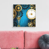 Steampunk turquoise Achtergrond met tandwielen Canvas Afdruk (Insitu (Woonkamer))