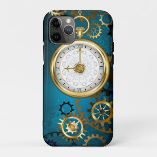Steampunk turquoise Achtergrond met tandwielen iPhone 11 Pro Hoesje