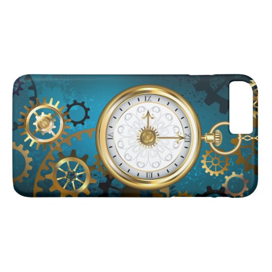 Steampunk turquoise achtergrond met tandwielen Case-Mate iPhone case (Achterkant (Horizontaal))