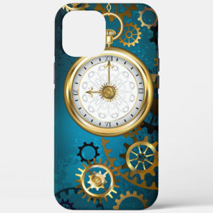 Steampunk turquoise Achtergrond met tandwielen iPhone 12 Pro Max Hoesje