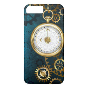 Steampunk turquoise Achtergrond met tandwielen iPhone 8 Plus / 7 Plus Hoesje