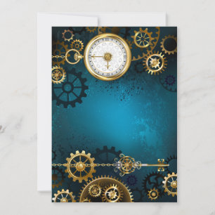 Steampunk turquoise Achtergrond met tandwielen Feestdagenkaart