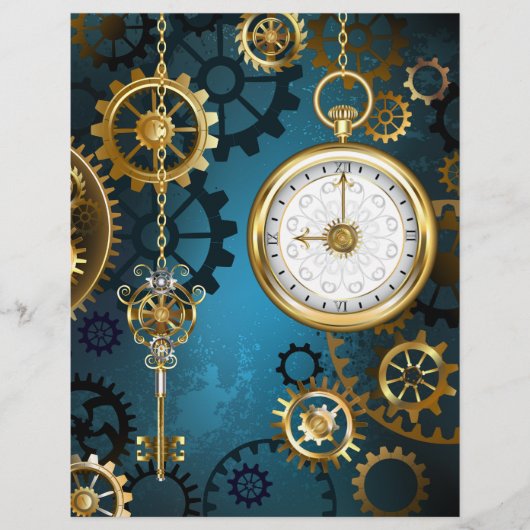 Steampunk turquoise Achtergrond met tandwielen Flyer (Voorkant)