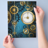 Steampunk turquoise Achtergrond met tandwielen Flyer (Hand)
