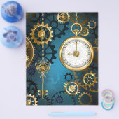 Steampunk turquoise Achtergrond met tandwielen Flyer (Enkel)
