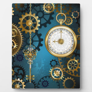 Steampunk turquoise Achtergrond met tandwielen Fotoplaat