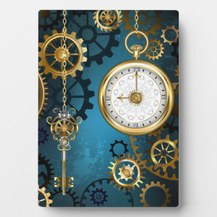 Steampunk turquoise Achtergrond met tandwielen Fotoplaat