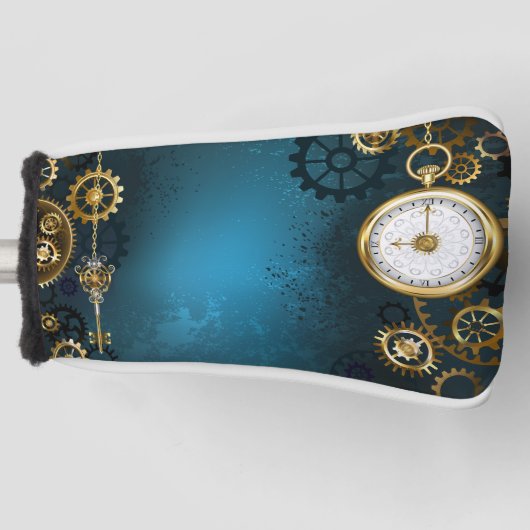 Steampunk turquoise Achtergrond met tandwielen Golfheadcover (Voorkant)
