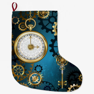 Steampunk turquoise Achtergrond met tandwielen Grote Kerstsok