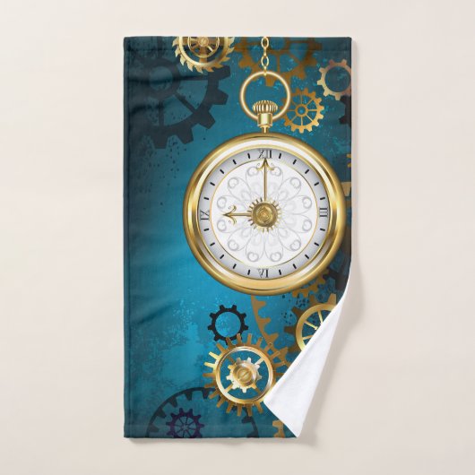 Steampunk turquoise Achtergrond met tandwielen Handdoek (Handdoek)