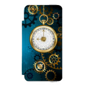 Steampunk turquoise achtergrond met tandwielen incipio iPhone portemonnee hoesje (Voorkant Agenda)