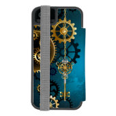 Steampunk turquoise achtergrond met tandwielen incipio iPhone portemonnee hoesje (Agenda Achterkant)