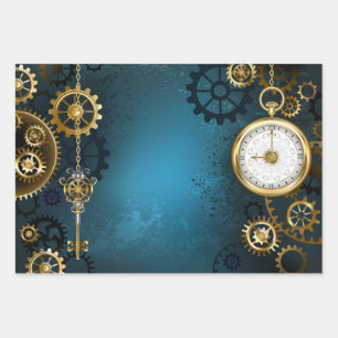 Steampunk turquoise Achtergrond met tandwielen Inpakpapier Vel