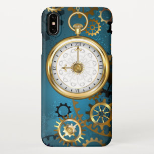 Steampunk turquoise Achtergrond met tandwielen iPhone XS Max Hoesje