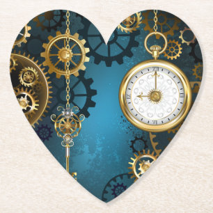 Steampunk turquoise Achtergrond met tandwielen Kartonnen Onderzetters