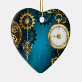 Steampunk turquoise achtergrond met tandwielen keramisch ornament (Rechts)