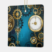 Steampunk turquoise Achtergrond met tandwielen Keramisch Ornament (Links)