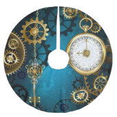 Steampunk turquoise Achtergrond met tandwielen Kerstboom Rok (Voorkant)