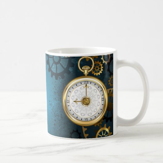 Steampunk turquoise Achtergrond met tandwielen Koffiemok (Rechts)