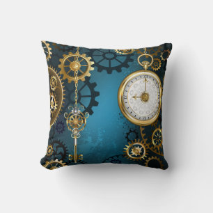 Steampunk turquoise Achtergrond met tandwielen Kussen