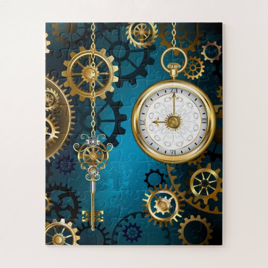 Steampunk turquoise achtergrond met tandwielen legpuzzel (Verticaal)