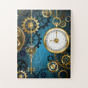 Steampunk turquoise achtergrond met tandwielen legpuzzel