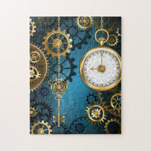 Steampunk turquoise Achtergrond met tandwielen Legpuzzel
