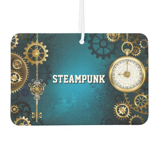 Steampunk turquoise achtergrond met tandwielen luchtverfrisser (Voorkant)