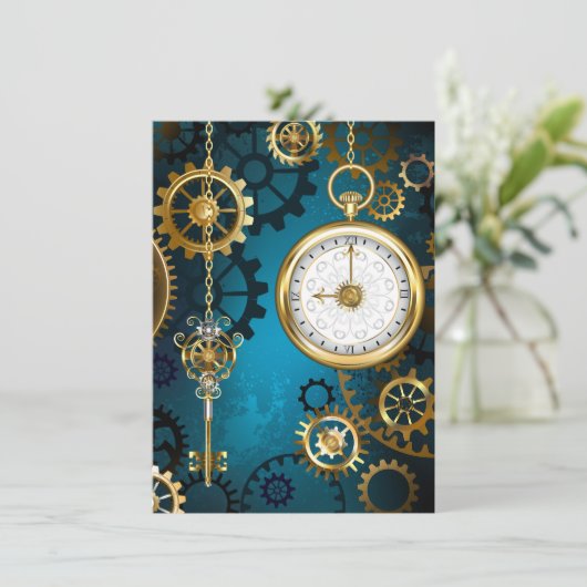 Steampunk turquoise Achtergrond met tandwielen Menu (Staand voorkant)